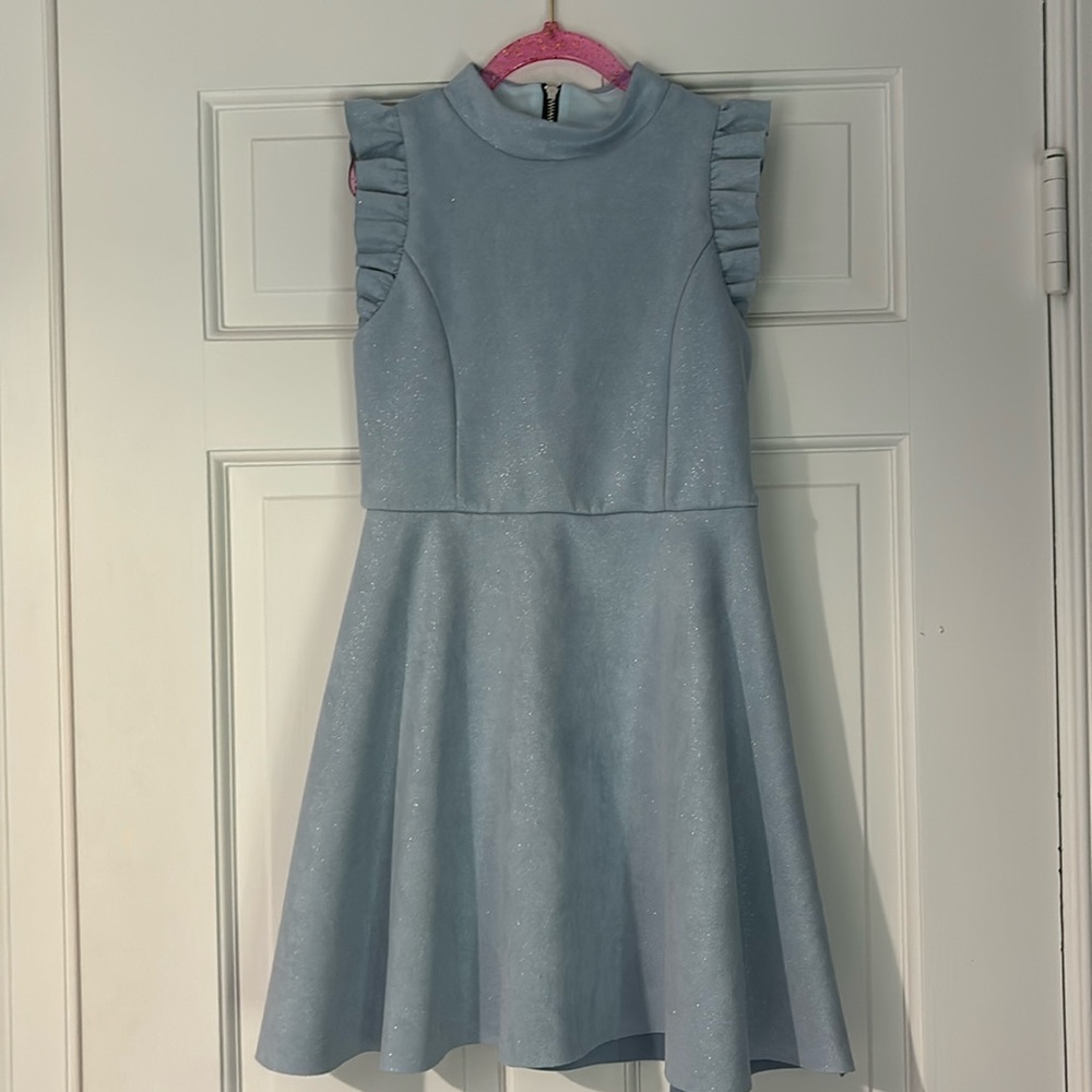 Kids size M 8/10 faux suede light blue dress